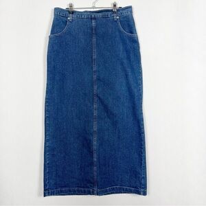 Vintage FDJ Blue Denim Maxi Pencil Skirt Back Slit Size 12 Cottagecore